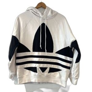 Adidas Black White Big Logo Hoodie Sweatshirt Trefoil Large Cotton